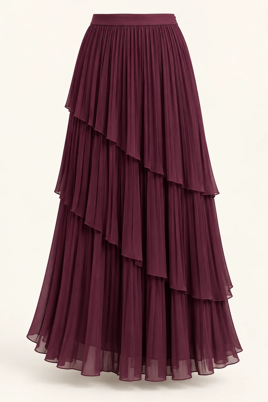 Mulberry Cadence Layered Pleated Maxi Skirt, stepped layered pleated panels