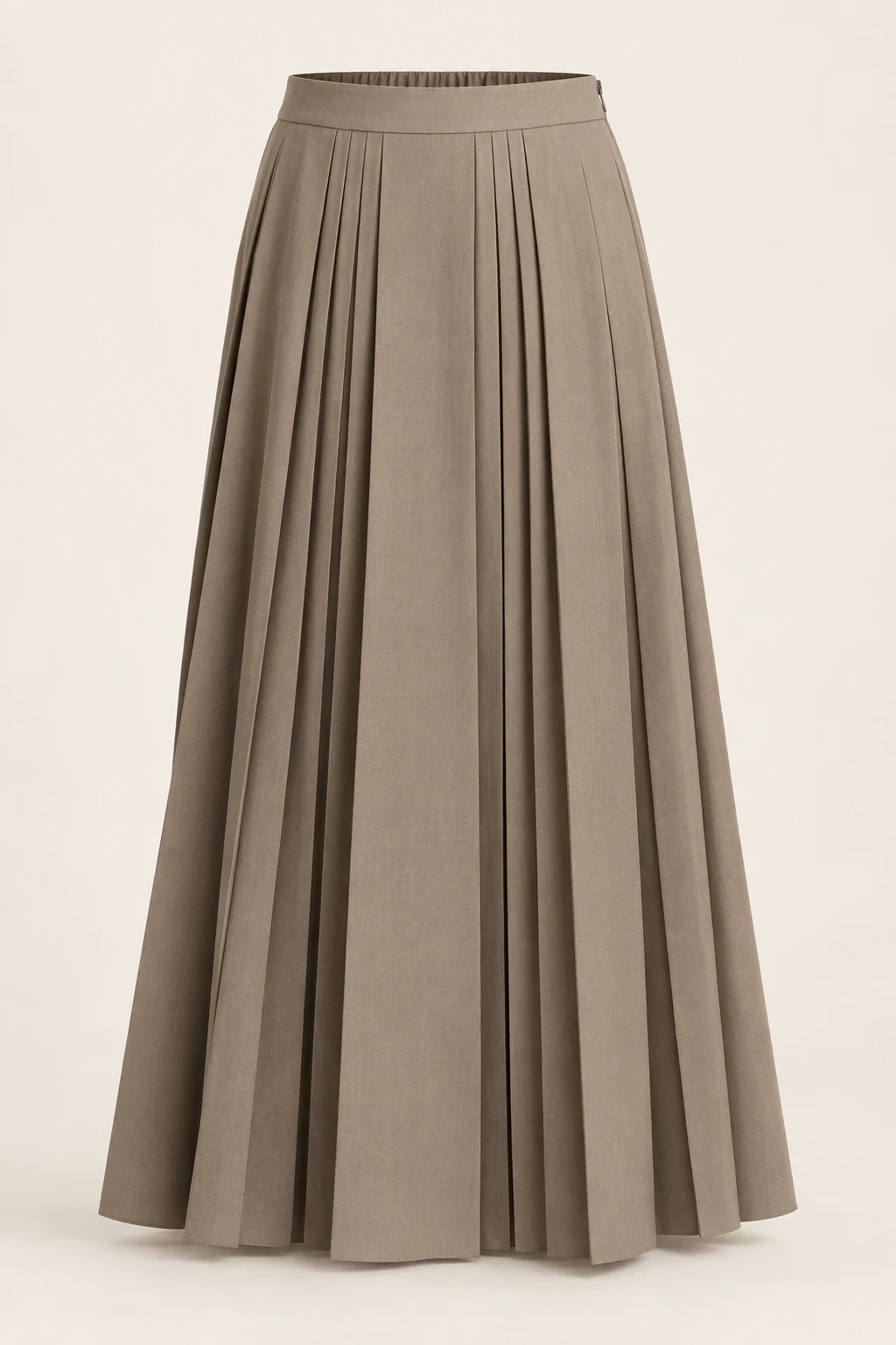 Warm Taupe Edition Knife-Pleat Maxi Skirt, alternating wide and narrow knife pleats