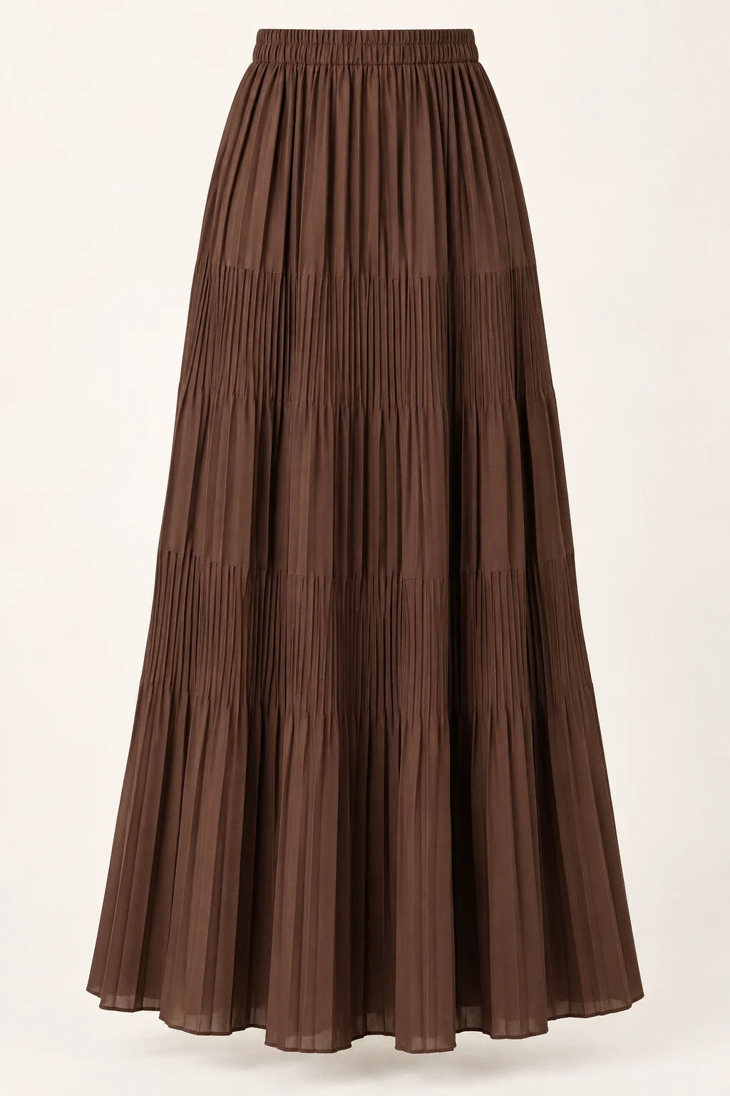 Cocoa Brown Index Pleated Maxi Skirt, accordion pleats in bands of alternating pleat width