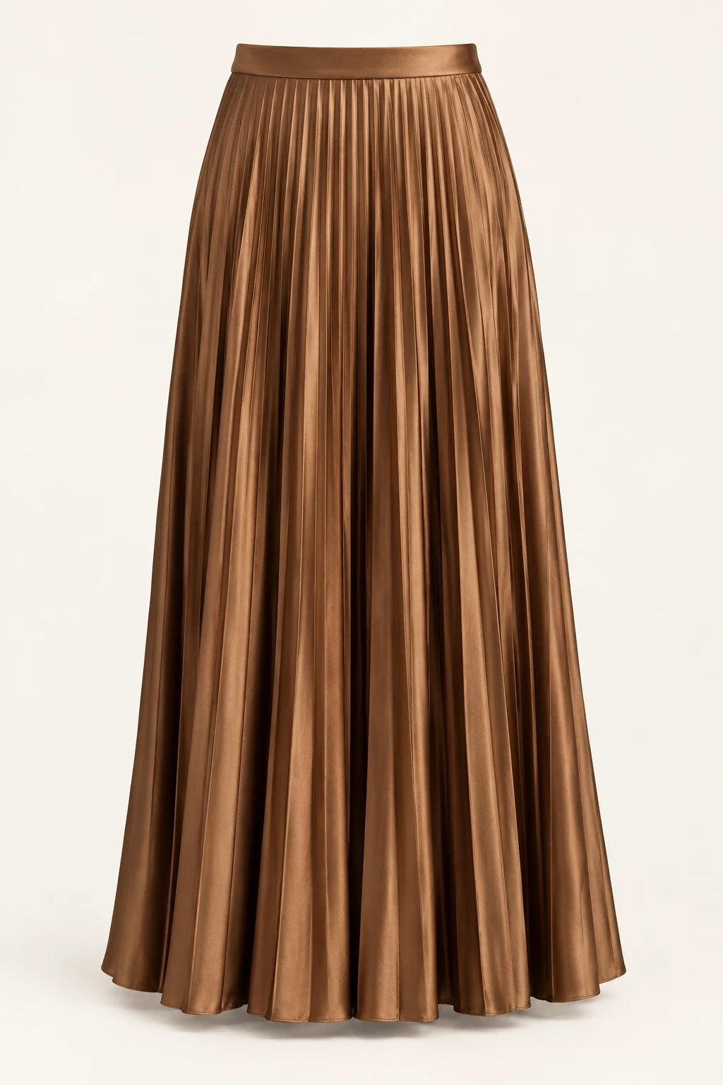 Bronze Patina Satin Pleated Maxi Skirt, fine sunray pleats with satin sheen